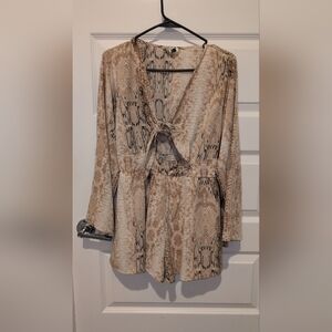 Stylish Tan Snake Print Women's Romper